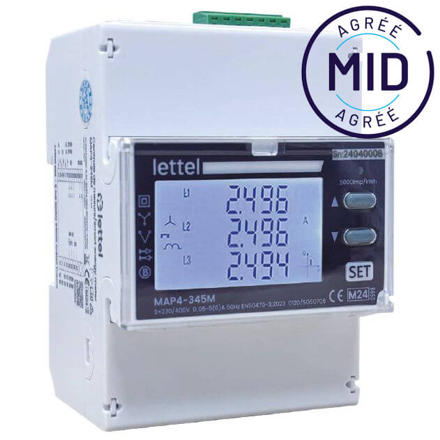 Compteur triphasé MID pour tores réf MAP4-345M