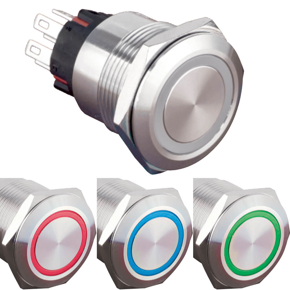Bouton poussoir tri-LED antivandale 22 mm