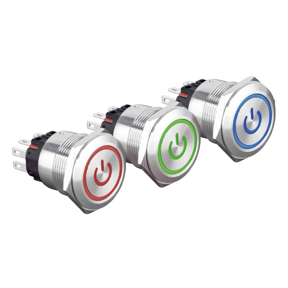 Bouton poussoir LED inox marche arrêt 22 mm