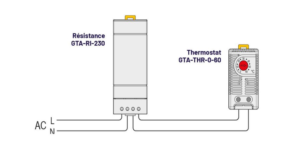Résistance 50w 100w 150w et thermostat montés en circuit